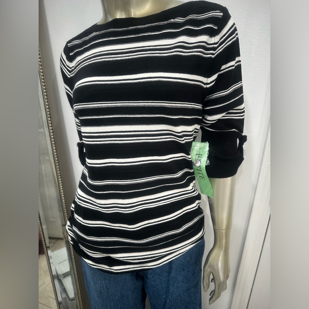 black and white striped shirt sweater top shirt petite size M Medium